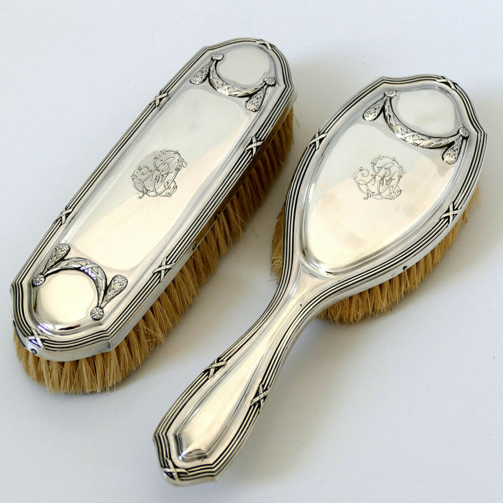 1900 Debain Rare French Sterling Silver Travel Vanity Set 5 Pc, Neoclassical
