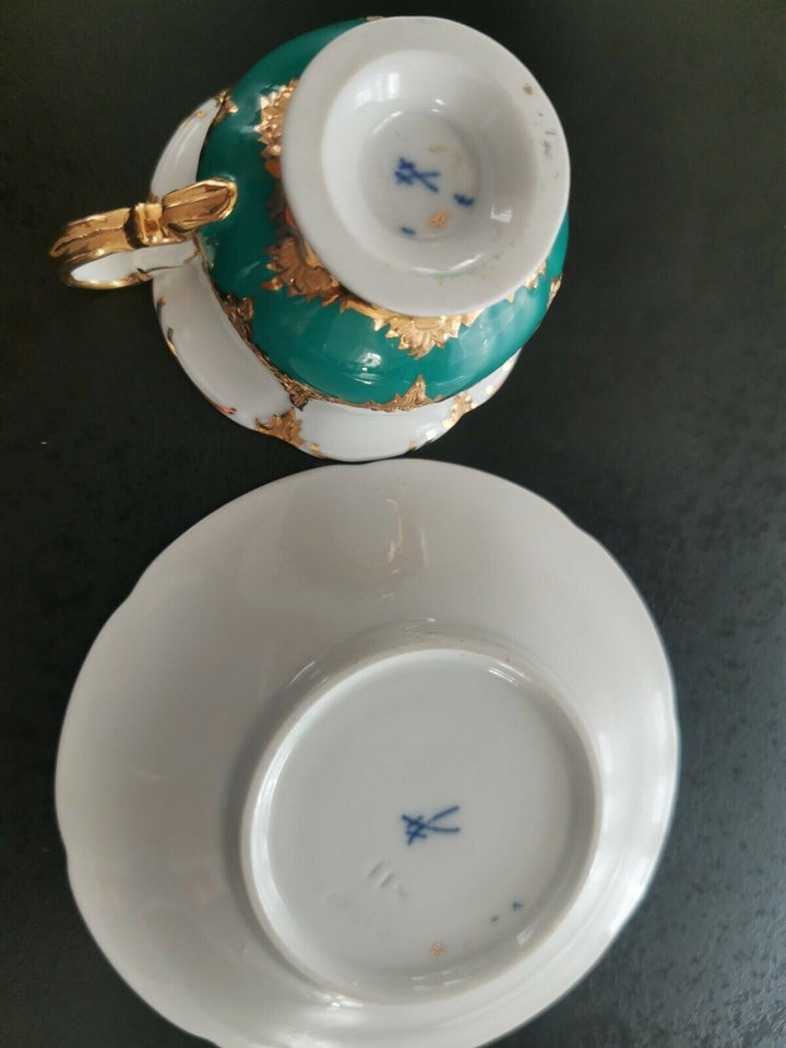 マイセン　Bフォーム　ロシアングリーン　コーヒーカップ＆ソーサー　2級品