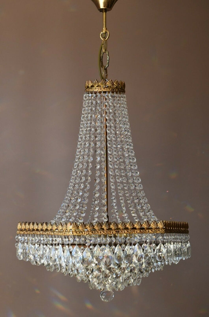 Rare Vintage Lighting French Empire Crystal Chandelier Antique Old Lamp Pendant