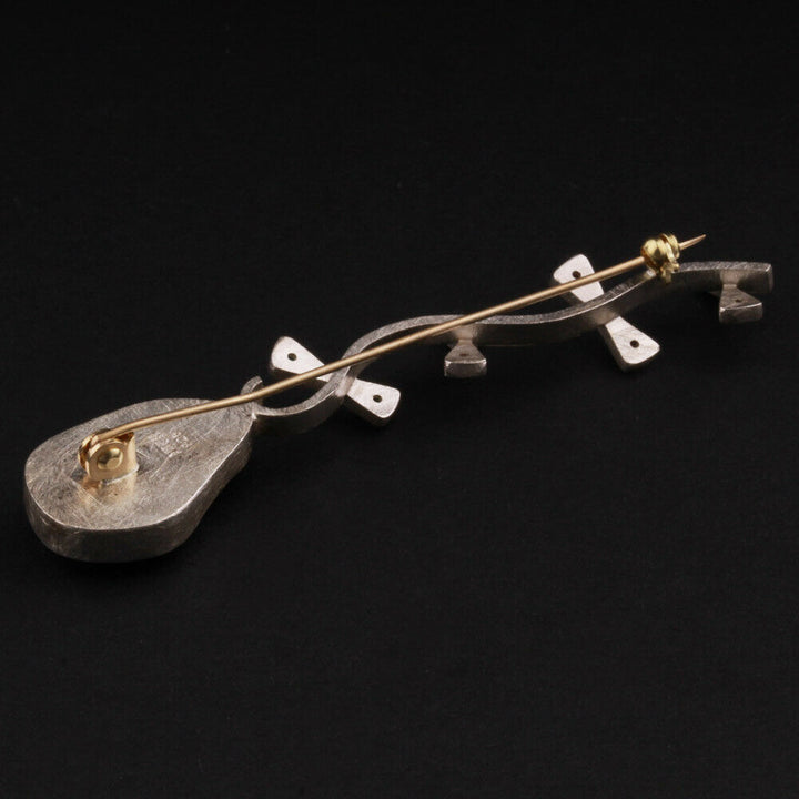 Micheline Bruun Sterling Brooch with Stones. Vintage. Silver. DENMARK. RARE!