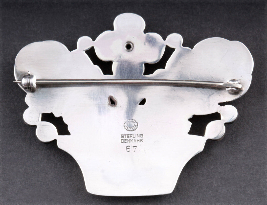 Georg Jensen Sterling Brooch w. Silverballs # 67, Basket. Silver. GJ himself.