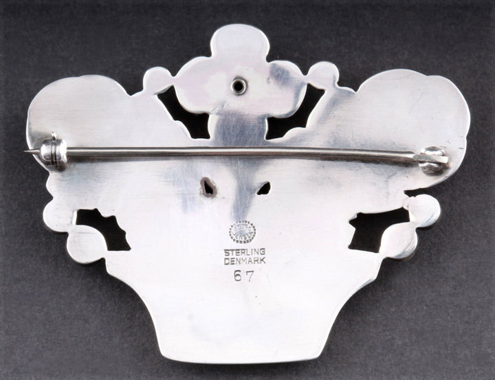 Georg Jensen Sterling Brooch w. Silverballs # 67, Basket. Silver. GJ himself.