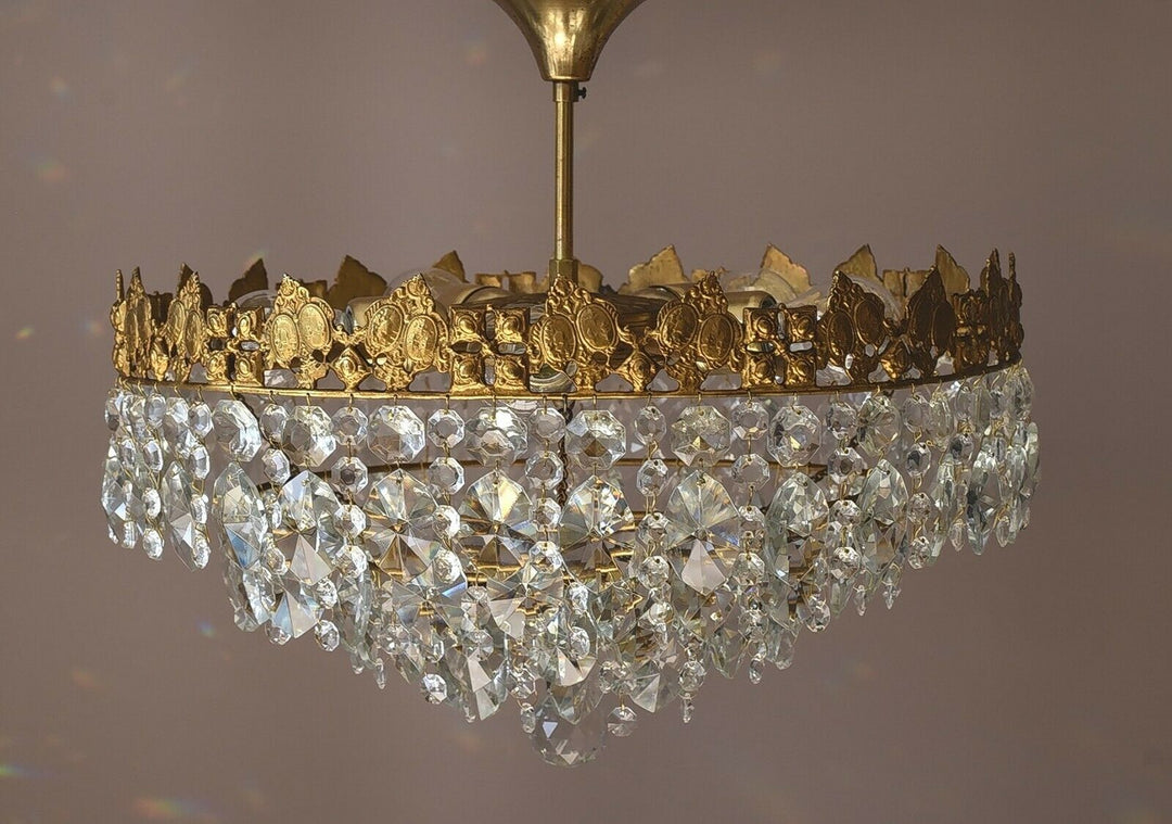 Low Ceiling / Flush Crystal Chandelier, Antique Hanging lighting Vintage Pendant