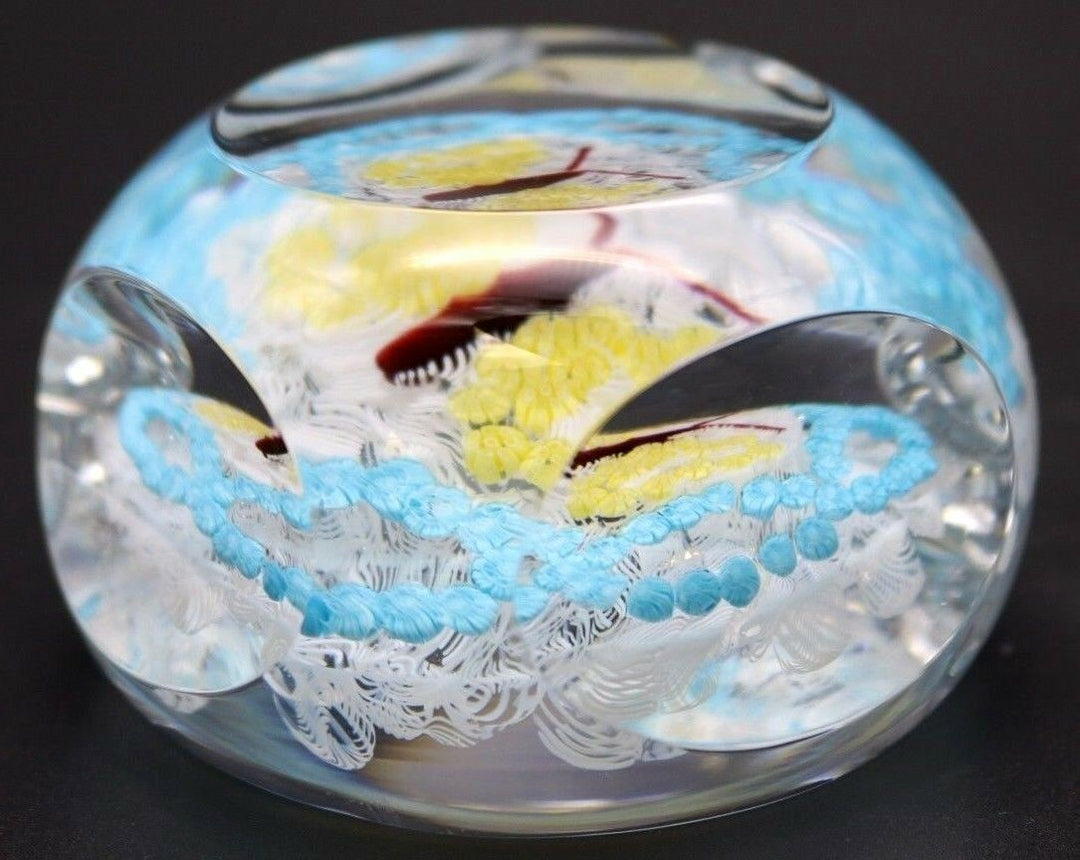 Large DAZZLING Multifaceted BACCARAT Millefiori BUTTERFLY Art Glass PAPERWEIGHT