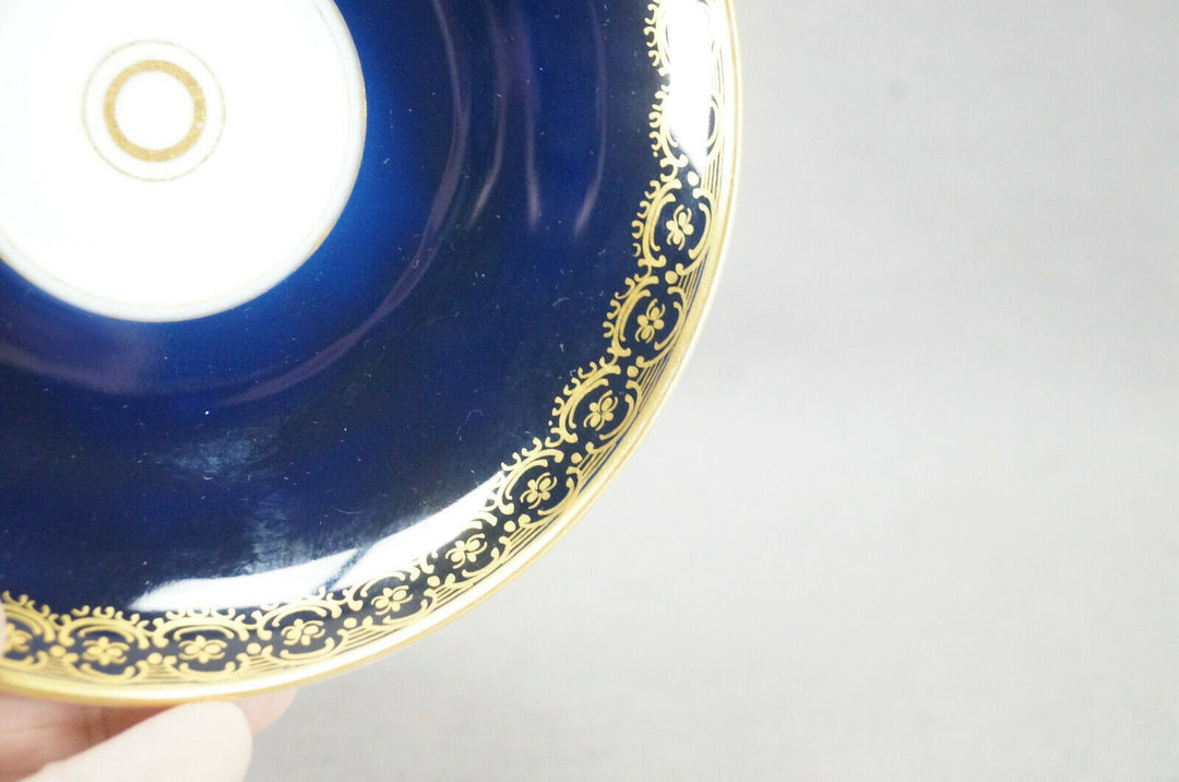 KPM Berlin Hand Painted Floral Cobalt & Gold Entwined Handle Tea Cup & Saucer C