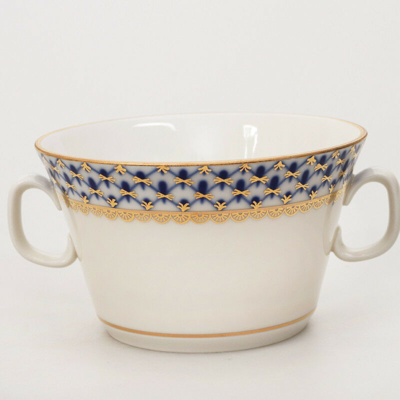 インペリアルポーセリン  スープボウル ＆  受け皿  ロモノーソフ  本物  コバルトネット