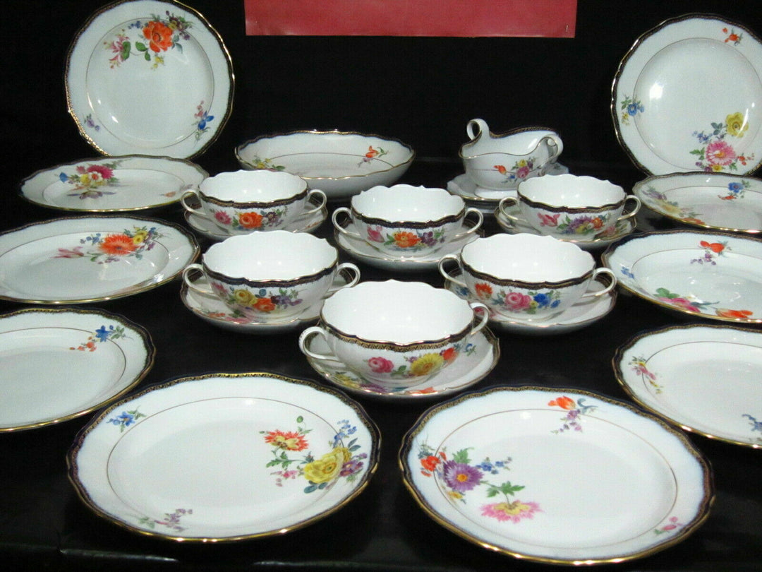 MEISSEN A-KANTE BLUMEN 26TL. SPEISE SERVICE SET FÜR 6 PERSONEN 1.WAHL
