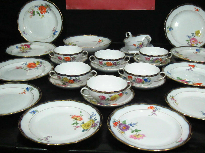 MEISSEN A-KANTE BLUMEN 26TL. SPEISE SERVICE SET FÜR 6 PERSONEN 1.WAHL