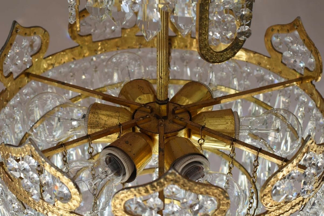 Vintage Crystal Chandelier Antique Lighting Pendants Lamp Handmade French Brass