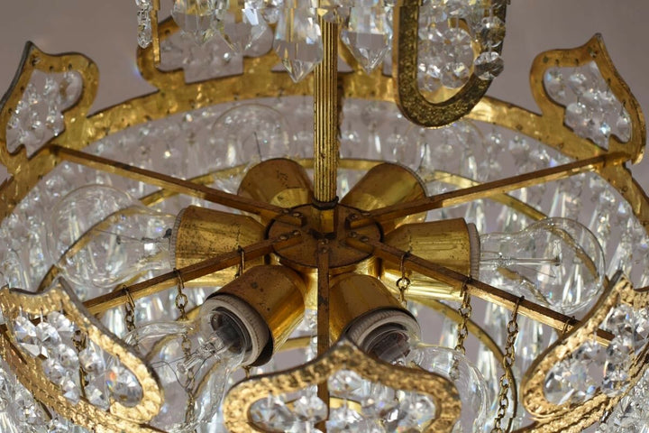 Vintage Crystal Chandelier Antique Lighting Pendants Lamp Handmade French Brass