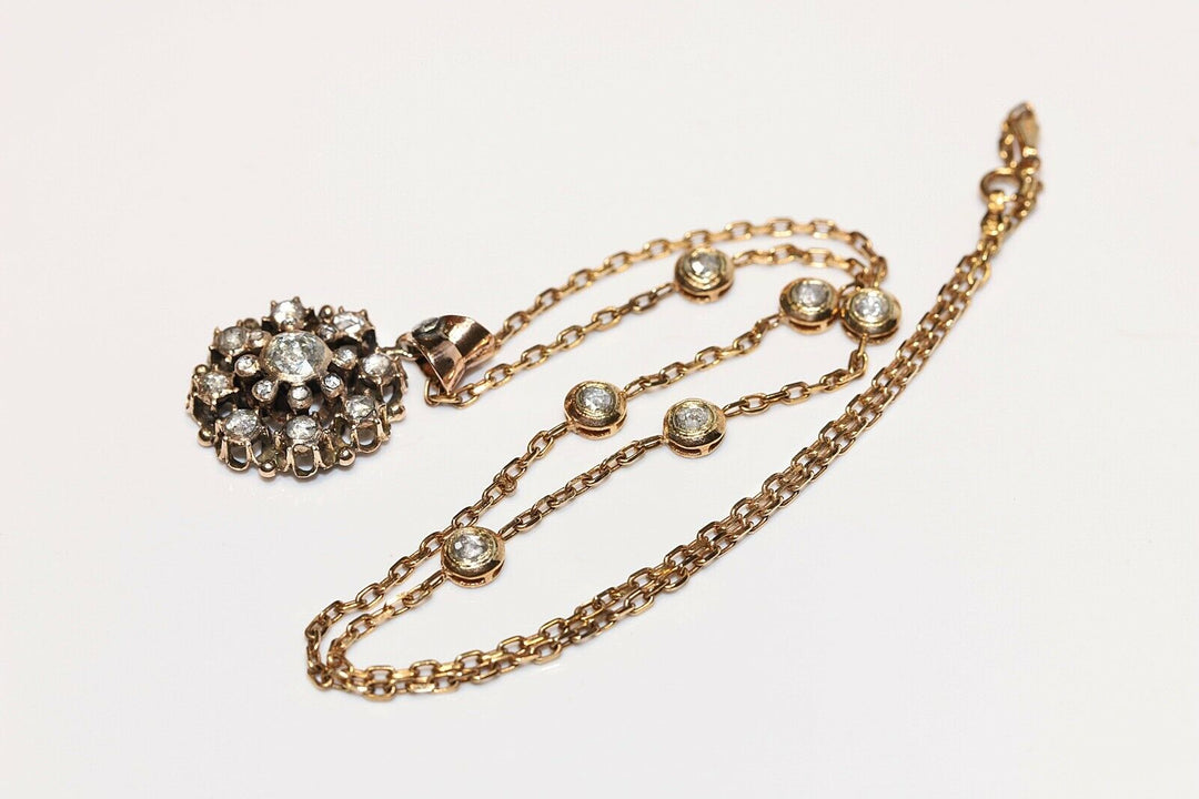 アンティーク オスマン朝 14K ゴールド 天然ローズカット ダイヤモンド装飾ネックレス