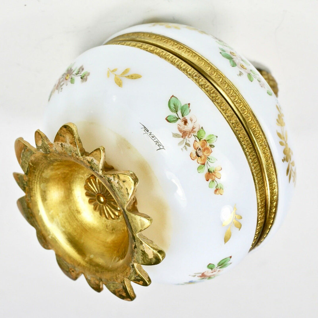 Antique French opaline crystal glass trinket hinged Box signed R.Noirot