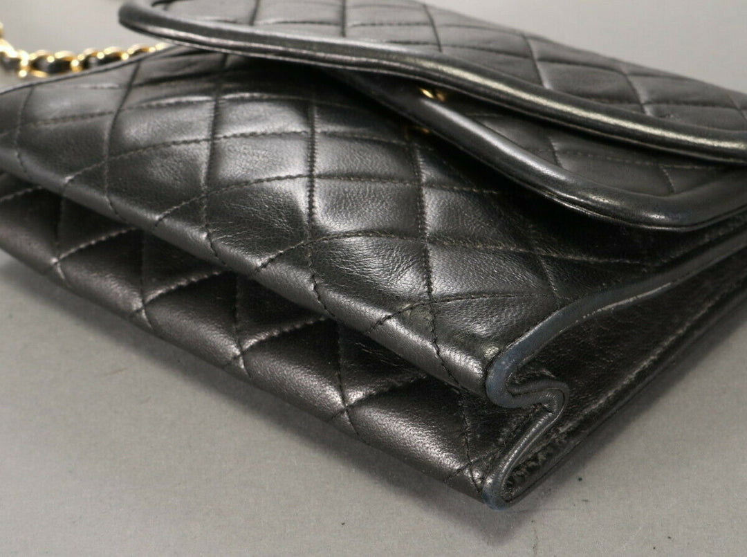 AUTH CHANEL BLACK CLASSIC LAMBSKIN SHOULDER BAG