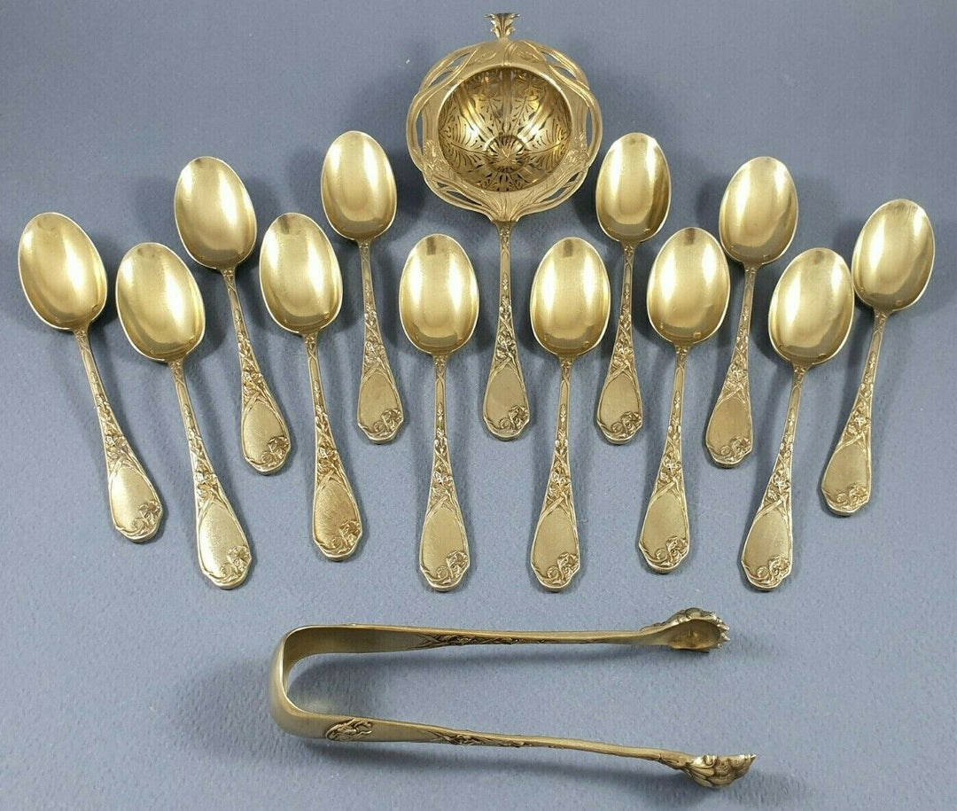 Puiforcat service à thé en vermeil Argent massif Art Nouveau Iris Cuillères