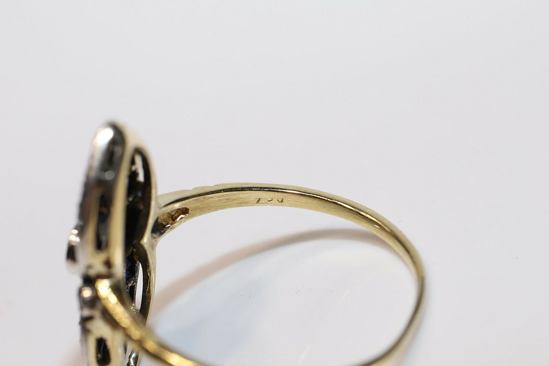 アンティーク アールデコ 18K ナチュラルダイヤモンドとサファイアのナヴェットリング