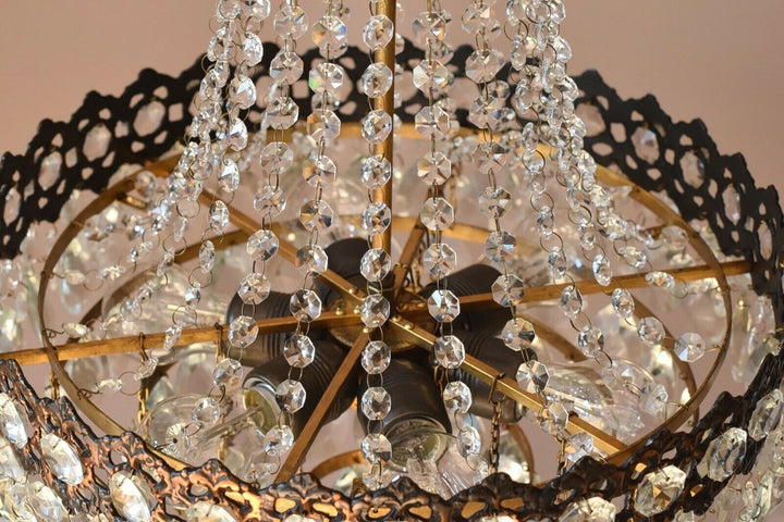Vintage Crystal Chandelier, Antique French Style Lighting, lamp, Ceiling Light