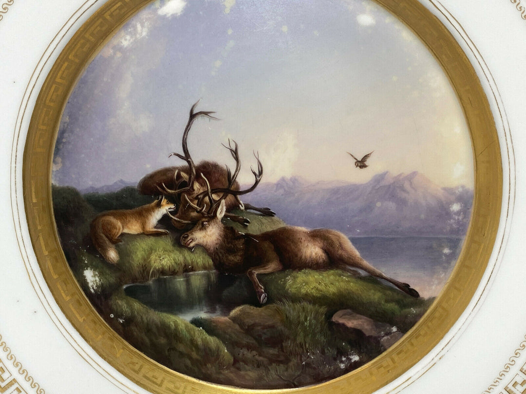 KPM BERLIN TELLER JAGDMOTIV WILDMALEREI HIRSCHE FUCHS LANDSCHAFT 1.WAHL UM 1849