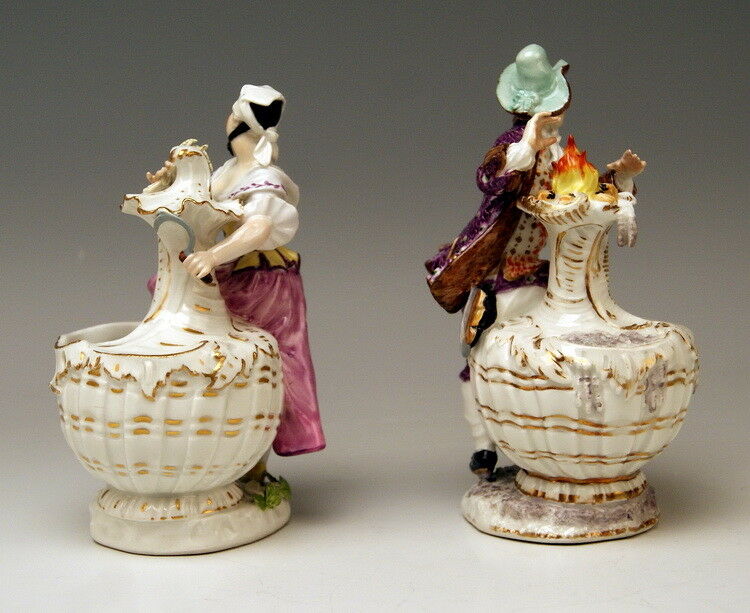 マイセン人形(MEISSEN)四季シリーズより「夏と冬　男女の飾りつき調味料入れ」