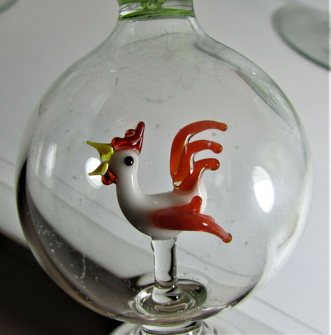 GREEN SWIRL BOWL AND FOOT ORANGE/WHITE ROOSTER BIMINI WERKSTATTE MARTINI GLASS