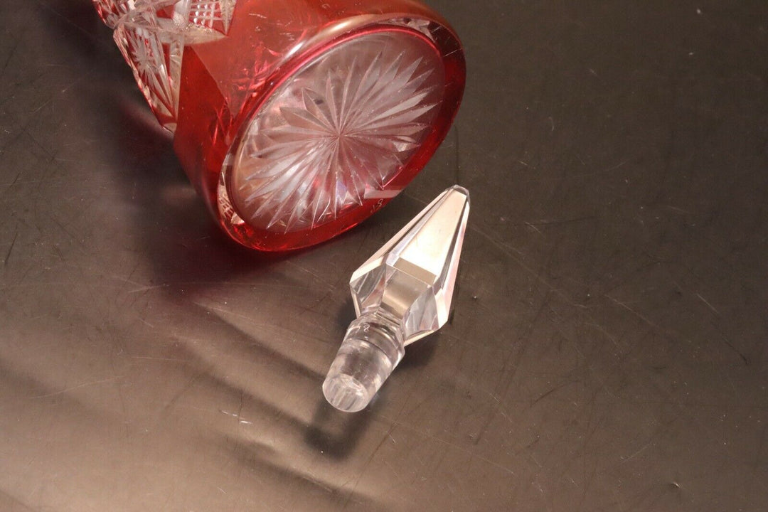 Carafe Baccarat cristal double Overlay taillé Lagny decanter vin du Rhin rubis