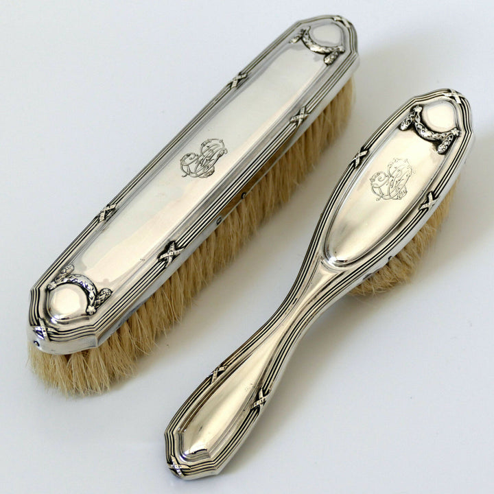 1900 Debain Rare French Sterling Silver Travel Vanity Set 5 Pc, Neoclassical