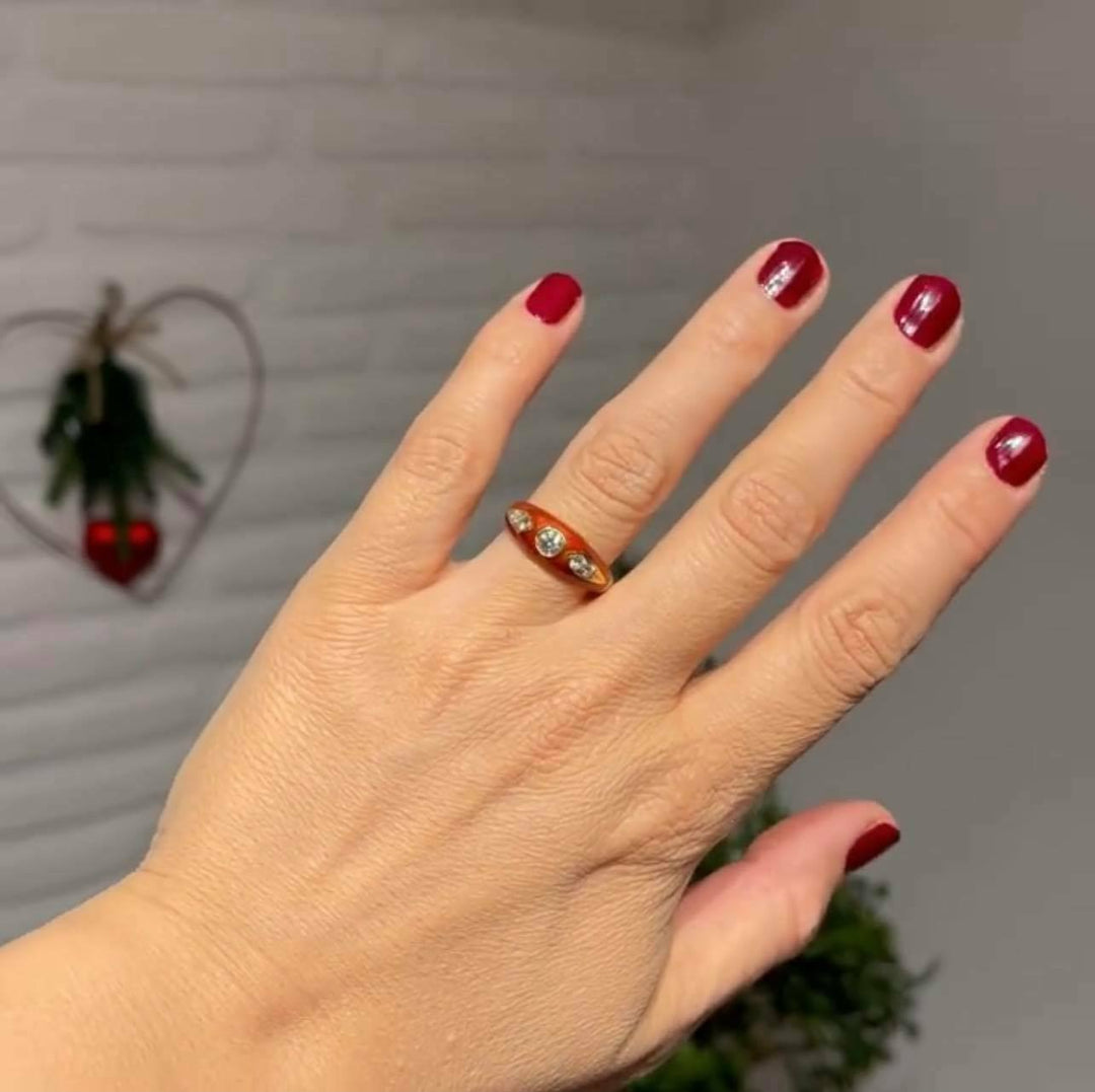 14K ナチュラルダイヤモンドとエナメルのリング