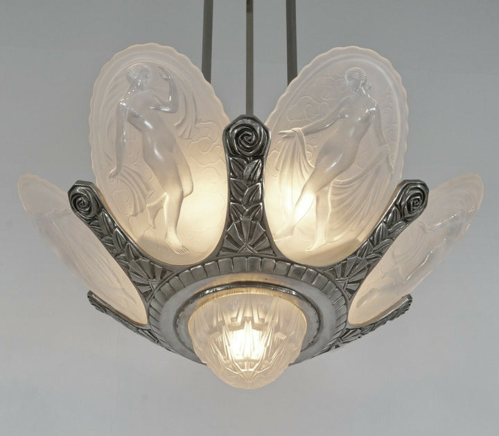 MULLER FRÈRES : French 1930 art deco chandelier ............... degué era France