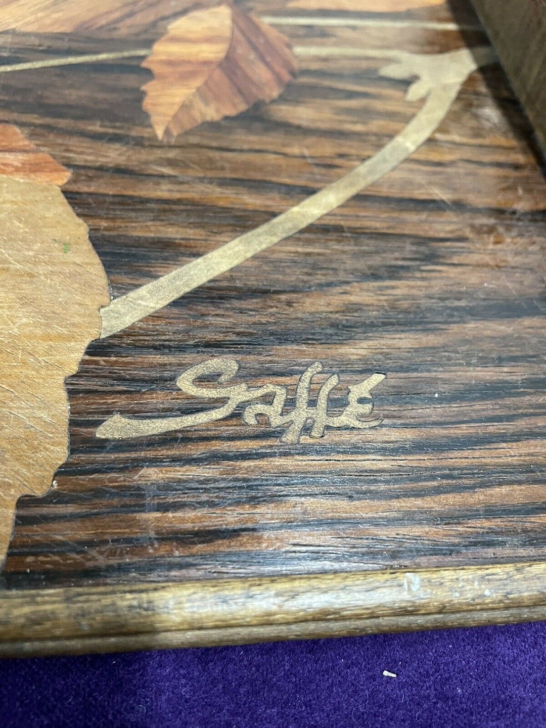 ANCIEN PLATEAU MARQUETERIE SIGNE GALLE ÉPOQUE ART NOUVEAU NOYER