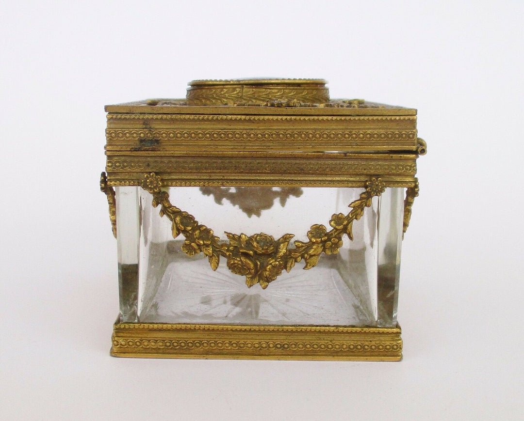 RARE ANTIQUE 19TH CENTURY FRENCH BRONZE & BACCARAT CRYSTAL JEWERLY CASKET BOX
