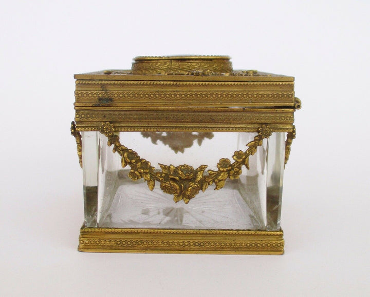 RARE ANTIQUE 19TH CENTURY FRENCH BRONZE & BACCARAT CRYSTAL JEWERLY CASKET BOX
