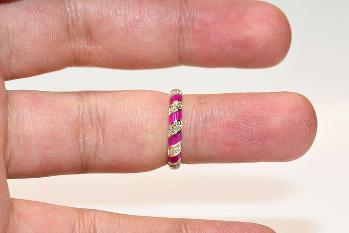 オリジナル 14K ナチュラルダイヤモンドとエナメルのリング