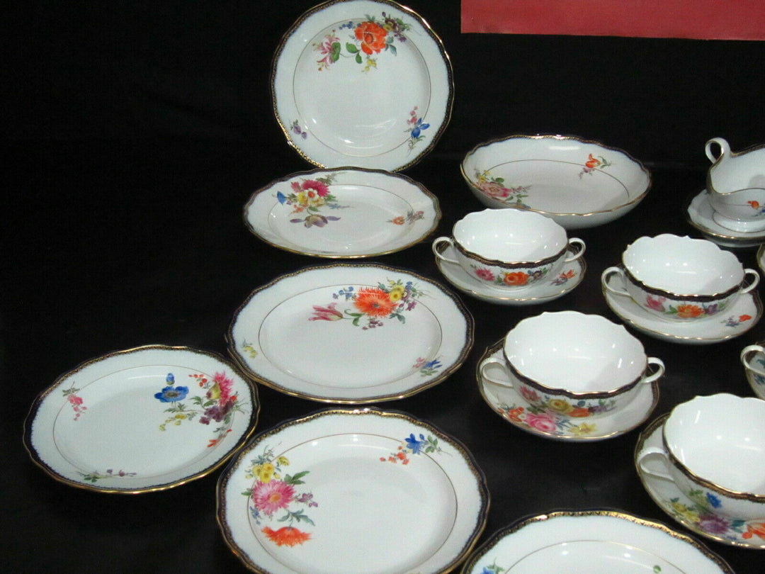 MEISSEN A-KANTE BLUMEN 26TL. SPEISE SERVICE SET FÜR 6 PERSONEN 1.WAHL