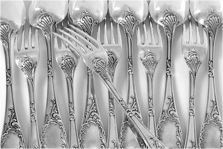 Puiforcat Fabulous French Sterling Silver Dinner Flatware Set 12 pc Rococo
