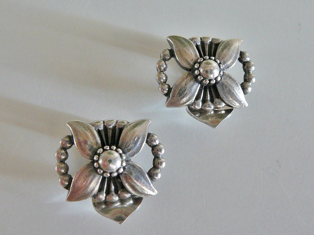 Boucles oreille argent Fleur 1998 GEORG JENSEN Sterling Silver Dogwood Earclips
