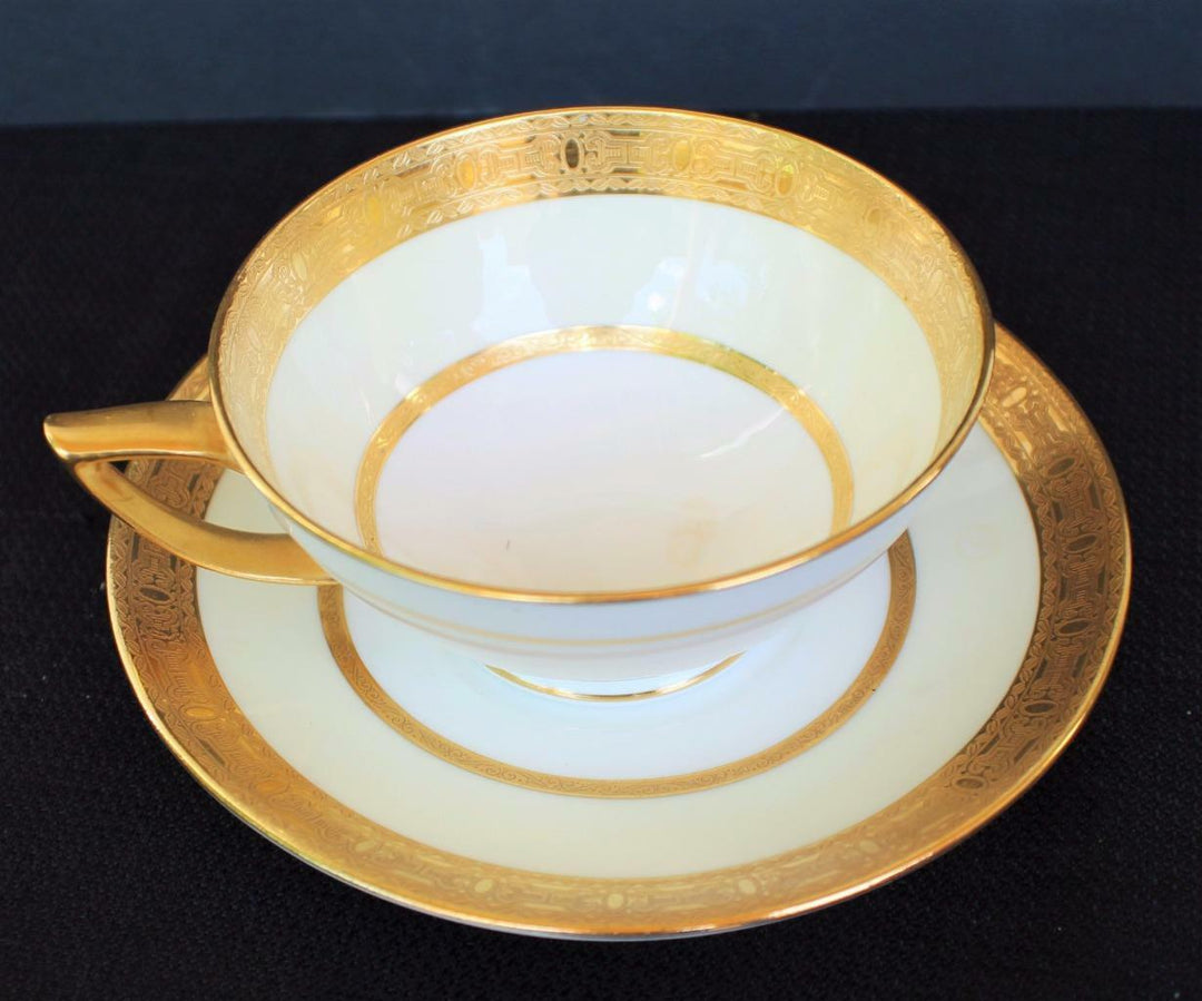 Vintage MINTON England Older Globe Gold Encrusted Cream Band #K155 Cup & Saucer