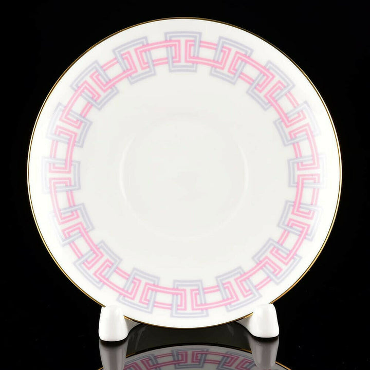 Pink Imperial Porcelain Teacup & Saucer, Geometry #5 Pattern, LOMONOSOV, LFZ