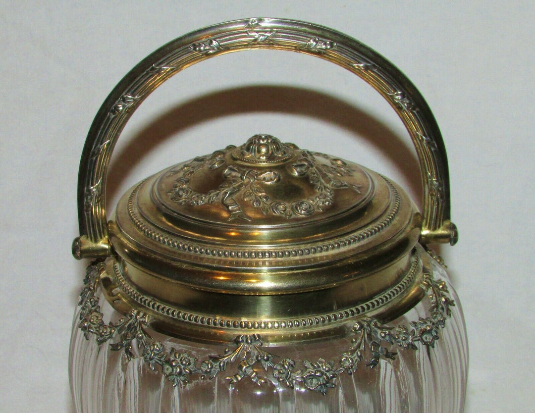 RARE SEAU POT A BISCUITS CRISTAL ARGENT MASSIF VERMEIL PUIFORCAT