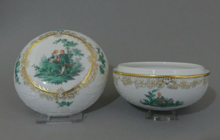 ⚔ Meissen Dose galante Szenen kupfergün Watteau 1.Wahl ø 12,5 cm - NP 7.490,-€