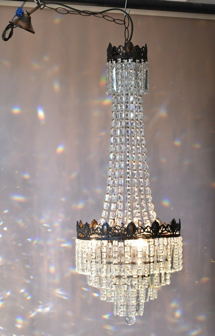 Tall French Empire Purse Crystal Chandelier Antique Vintage Light Pendant Lamp
