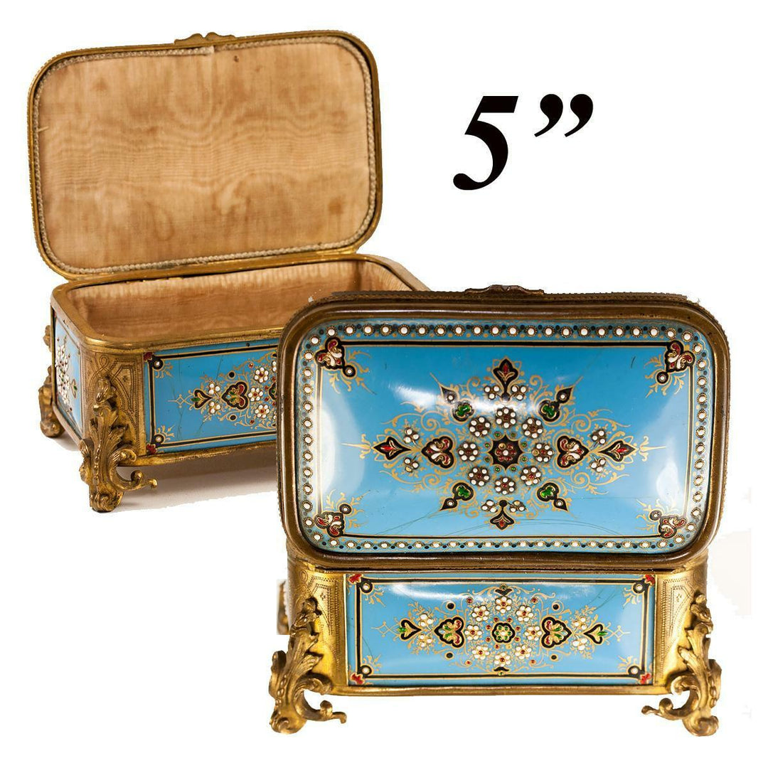 TAHAN, Paris: Antique Bressan or Severs Kiln-fired Enamel Jewelry Box, Casket