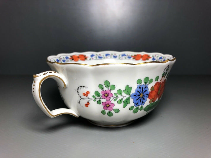 MEISSEN TASSE UND DESSERTTELLER INDISCHE MALEREI BUNT BLUMEN KAKIEMON GOLD