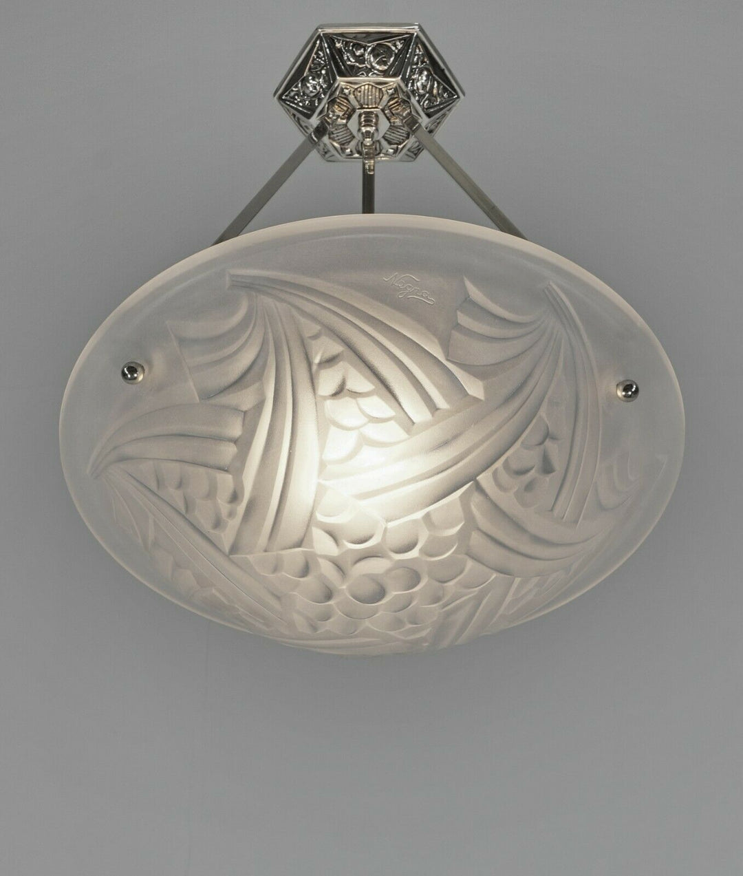 DEGUE : FRENCH 1930 ART DECO PENDANT ... chandelier Negra lamp muller era France