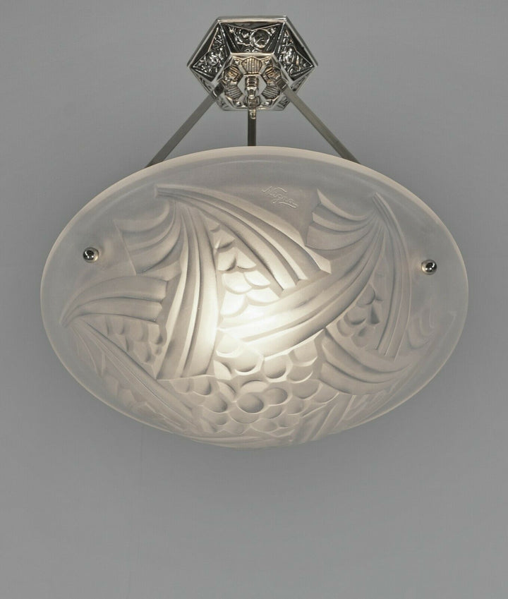DEGUE : FRENCH 1930 ART DECO PENDANT ... chandelier Negra lamp muller era France