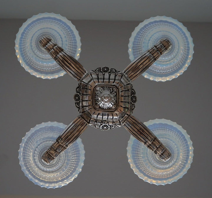 LAVAL & GAUTHIER Ezan EJG : FRENCH OPALESCENT ART DECO CHANDELIER .... 1930 1935