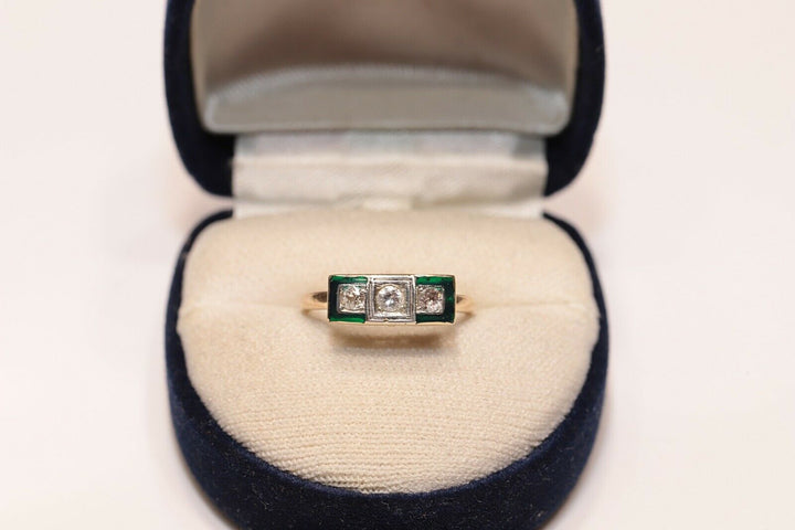 アンティーク 18K エナメル アールデコ ナチュラルダイヤモンドのリング