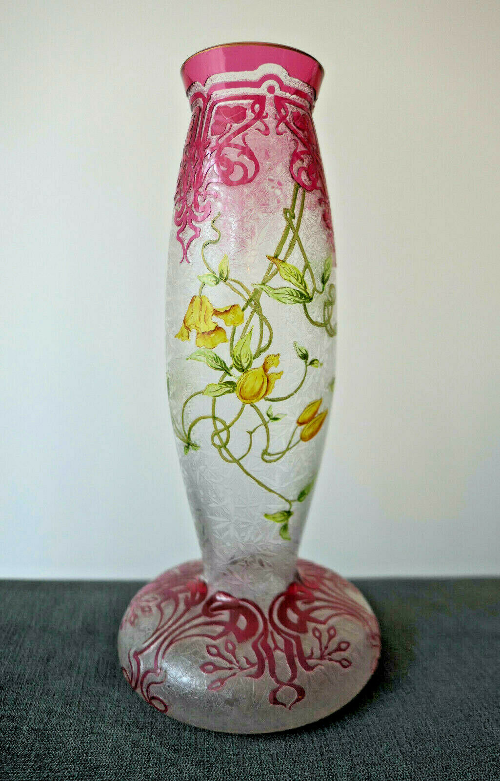 SUPERBE VASE BACCARAT DÉGAGÉ À L'ACIDE ÉPOQUE ART NOUVEAU 1900.