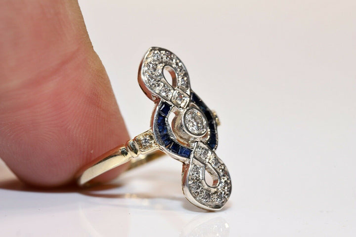 アンティーク オリジナル アールデコ 18K ナチュラルダイヤモンドとカリバーサファイアのリング
