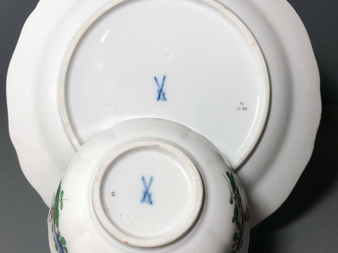 MEISSEN TASSE UND DESSERTTELLER INDISCHE MALEREI BUNT BLUMEN KAKIEMON GOLD
