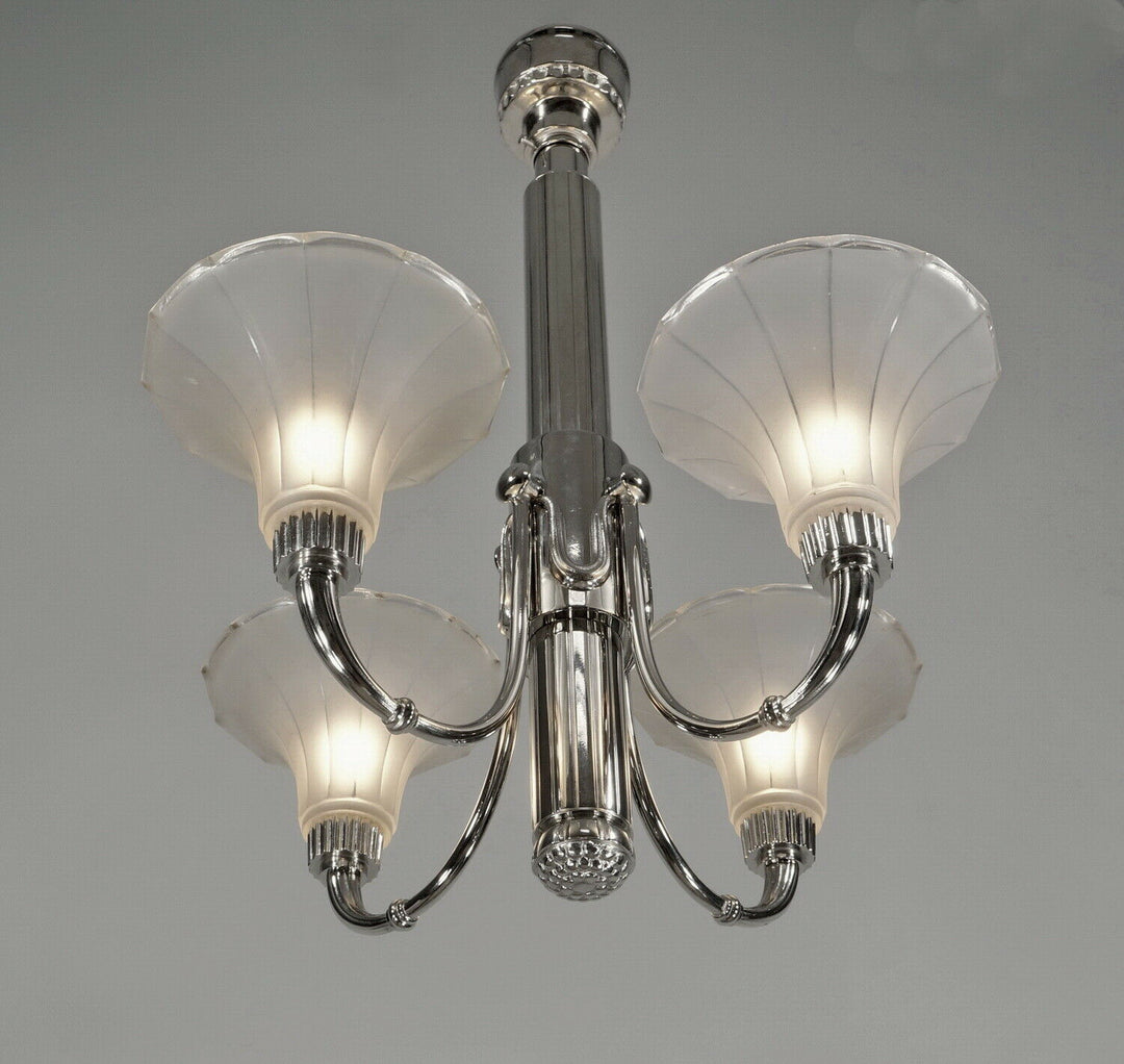 PETITOT : 1935 FRENCH ART DECO CHANDELIER ........ modernist lustre machine age