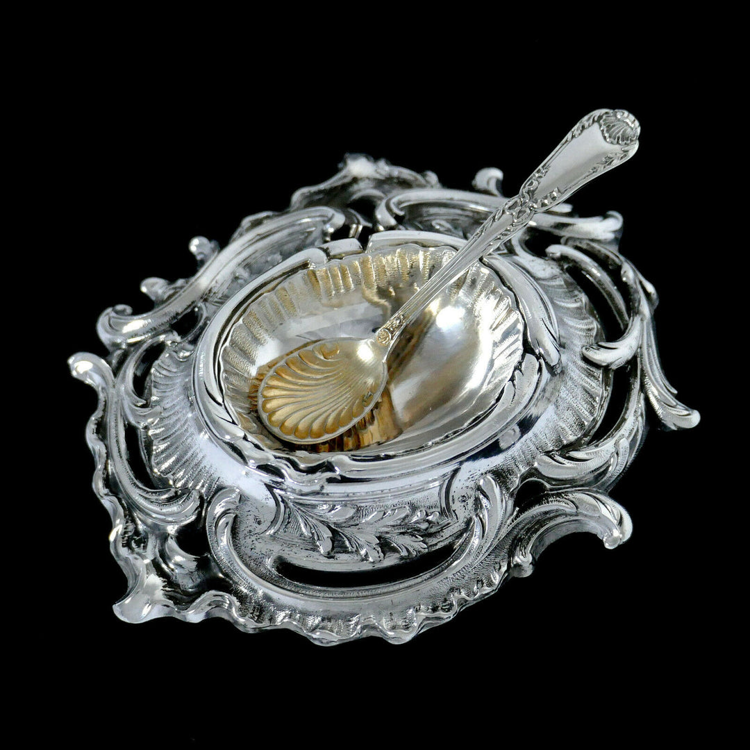 Puiforcat Rare French Sterling Silver 4 Salt Cellars, Spoons, Original Box